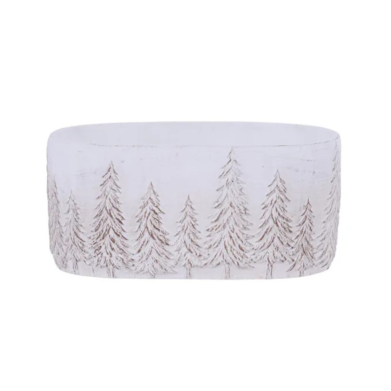 Whitewash Oval Cement Planter with Pine Trees 9" Winter Bowl-MX079330